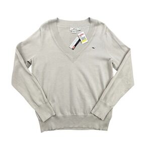 Vineyard Vines Heritage Sweater Womens Medium Gray Silver Fox V-Neck Cotton